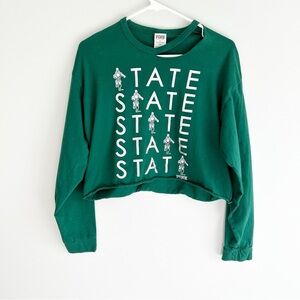 VS Pink Michigan State Graphic Green Long Sleeve Crop Top Medium